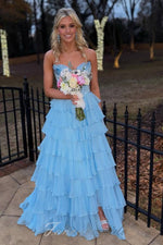 Strapless Applique Corset Ruffle Prom Dress with Slit