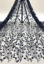 Pleated Long Sleeve Satin Waistband Flower Illusion Neck Beading Evening Gown