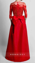 O-neck Lace 3/4 Sleeve Evening Dress A-Line