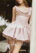 Blush Sleeveless Elastic Satin Ladder Back Mini Princess Homecoming Dresses