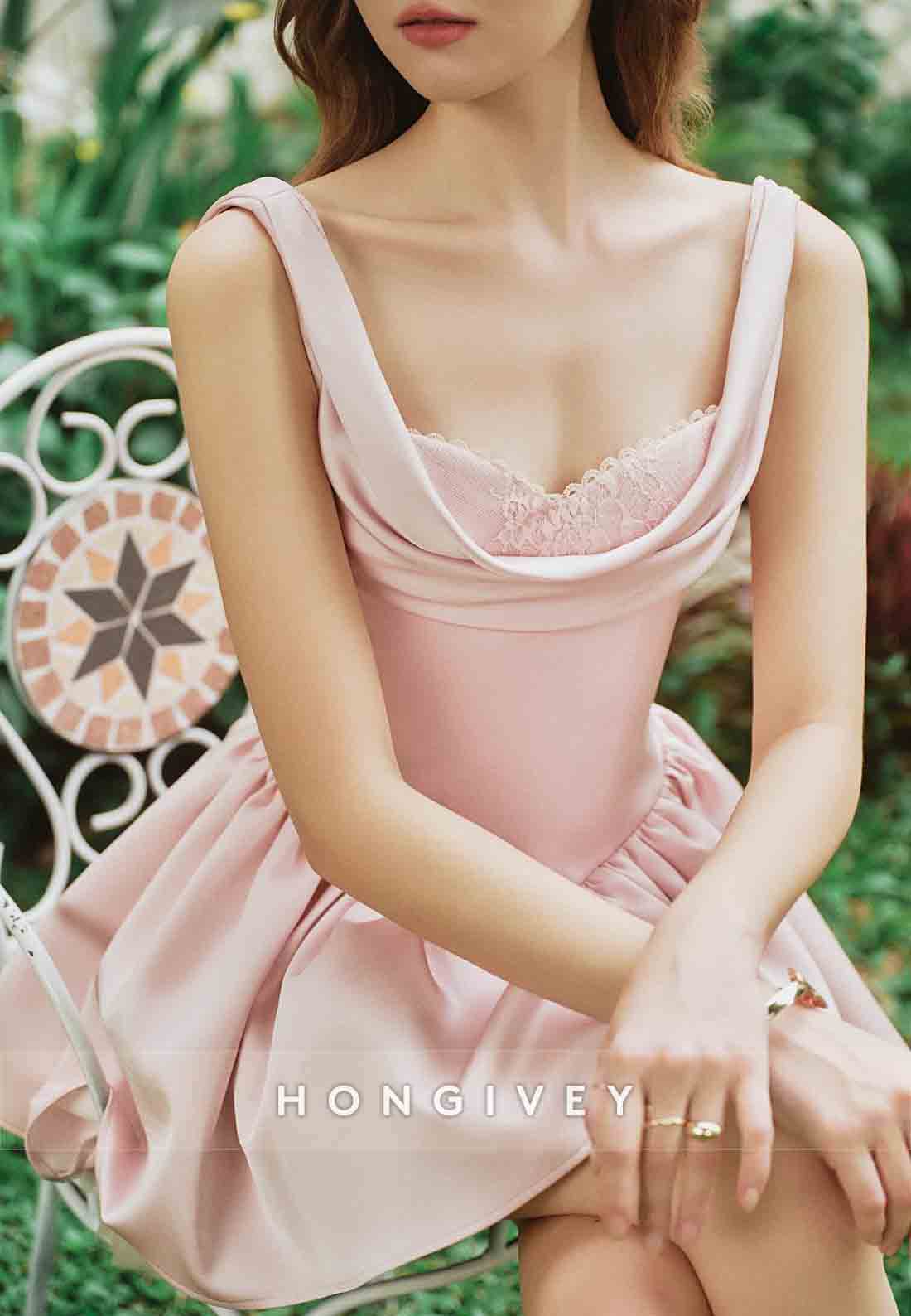 Blush Sleeveless Elastic Satin Ladder Back Mini Princess Homecoming Dresses