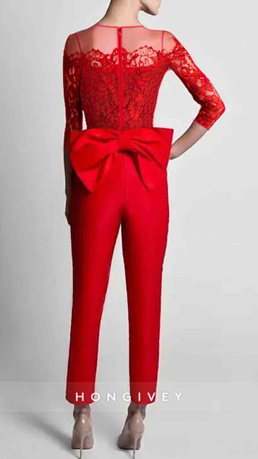 O-neck Lace 3/4 Sleeve Evening Dress A-Line