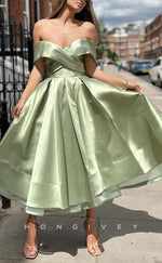 L2939 - Satin A-Line Off-Shoulder Empire Party Prom Evening Dress