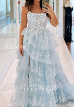 Spakle Bateau Tulle Tiered Ruffles Sequined A-Line Evening Prom Dress Ball Gown