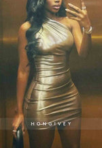 Golden Sheath One Shoulder Pleated Sleeveless Mini Homecoming Dresses