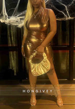 Golden Sheath One Shoulder Pleated Sleeveless Mini Homecoming Dresses