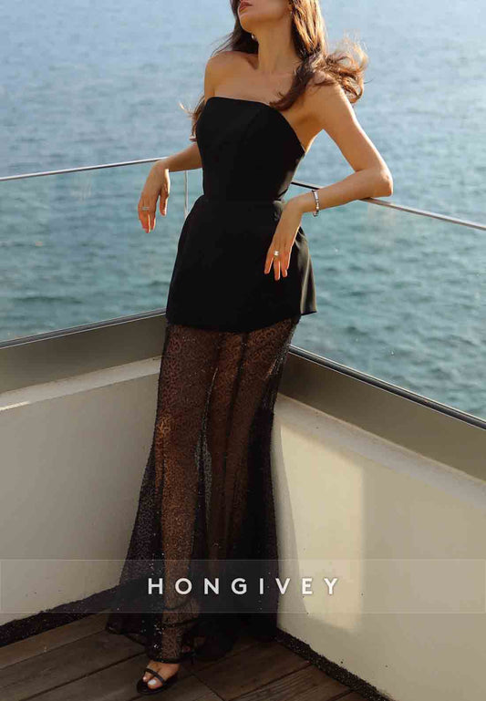 Strapless Floor-Length Sleeveless Low Back Beading Mermaid Evening Gowns