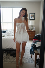 Sparkly White Strapless Lace A-Line Mini Wedding Dresses with Tassel