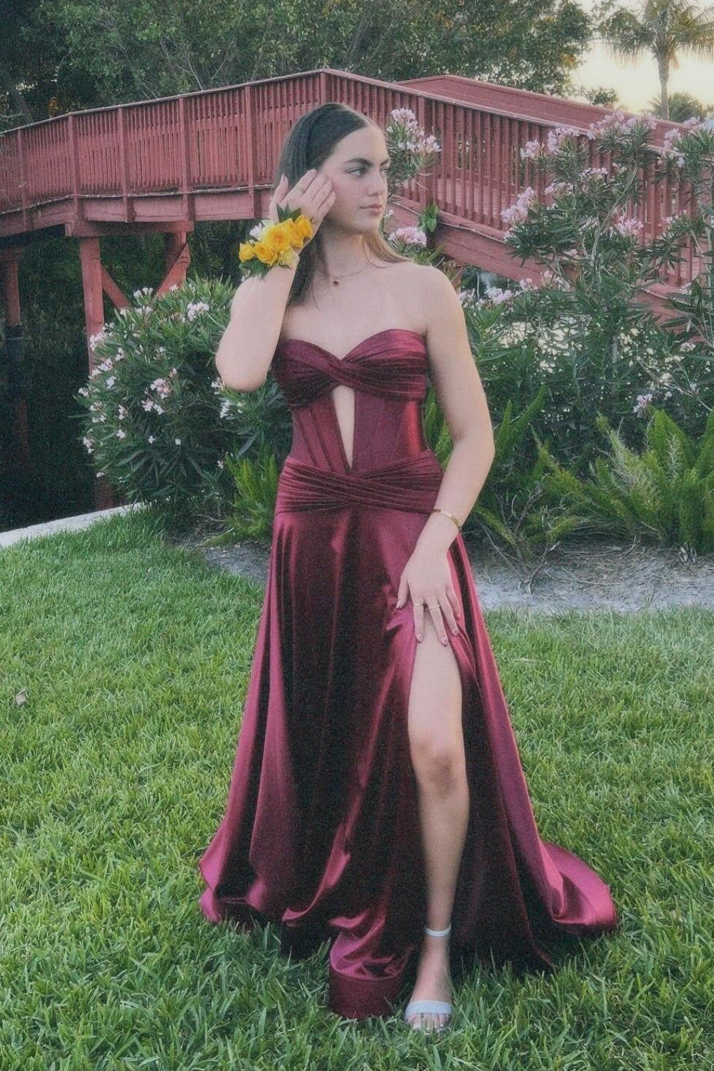 Strapless Royal Blue A-line Long Dress with Slit