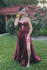 Strapless Royal Blue A-line Long Dress with Slit