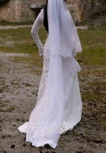 Long Sleeves High Neck Lace Court Train Trumpet Wedding Dresses