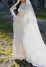 Long Sleeves High Neck Lace Court Train Trumpet Wedding Dresses