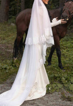 Long Sleeves High Neck Lace Court Train Trumpet Wedding Dresses