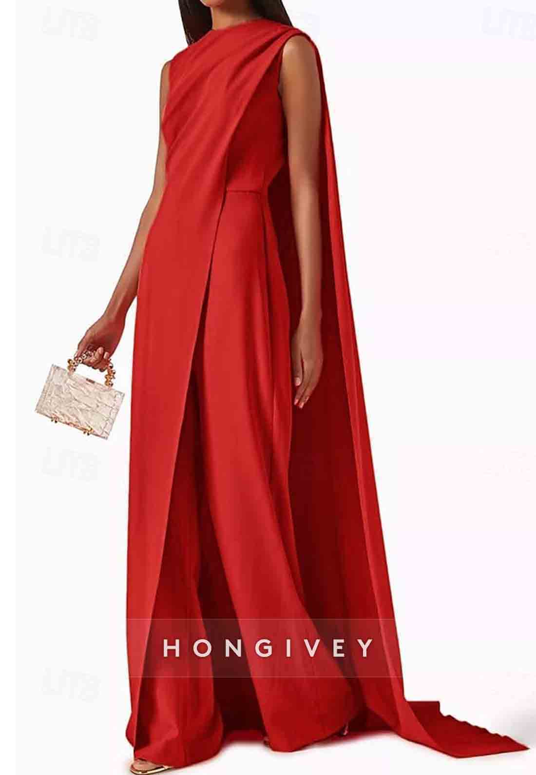 Sleeveless Evening Gowns Wedding Guest Jumpsuit Mother of Bride Dress with Cape