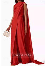 Sleeveless Evening Gowns Wedding Guest Jumpsuit Mother of Bride Dress with Cape