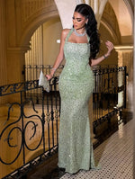 Halter Green Sleeveless Sequins Sparkle Mermaid Evening Dress