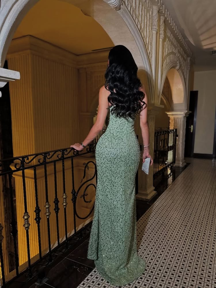 Halter Green Sleeveless Sequins Sparkle Mermaid Evening Dress