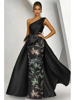 One Shoulder Sleeve Bow Mermaid Sequins Sparkle Flowers Mother of the Bride Dress