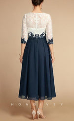 HM218 - A-Line Round Appliques Half Sleeves Mother of the Bride Dress