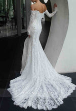 Off the Shoulder Lace Sweetheart Long Sleeves Mermaid Wedding Dresses