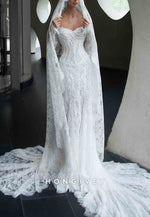 Off the Shoulder Lace Sweetheart Long Sleeves Mermaid Wedding Dresses