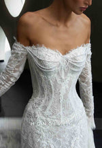 Off the Shoulder Lace Sweetheart Long Sleeves Mermaid Wedding Dresses