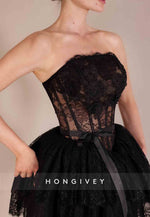 Black Strapless Ball Gowns Lace Short Homecoming Dresses with Lace Corset
