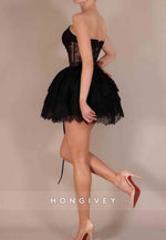 Black Strapless Ball Gowns Lace Short Homecoming Dresses with Lace Corset