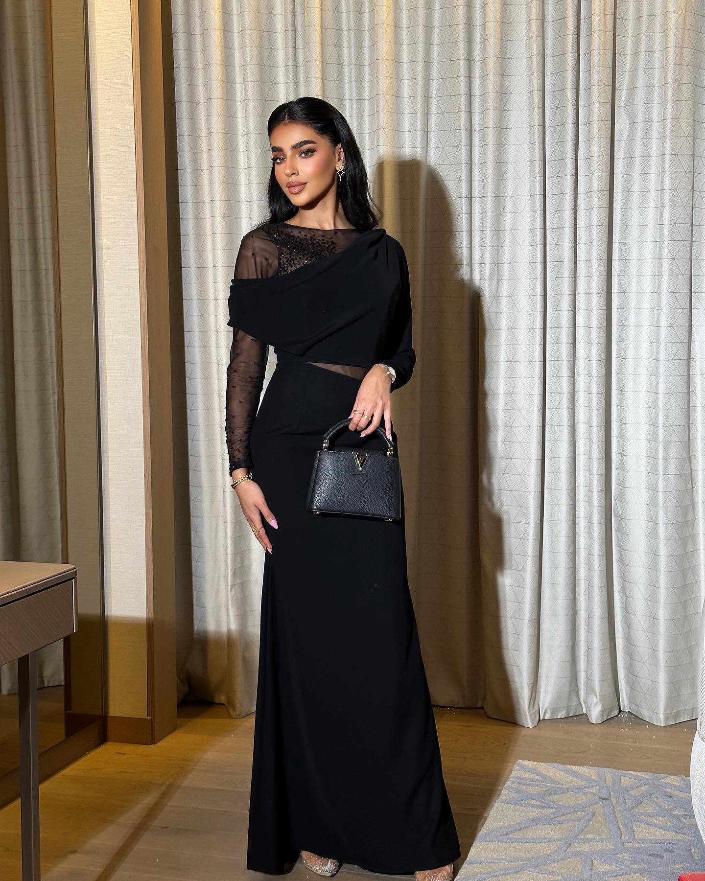 O-Neck Lace Black Long Sleeve Mermaid Sheer Floraml Women Evening Dress