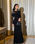 O-Neck Lace Black Long Sleeve Mermaid Sheer Floraml Women Evening Dress