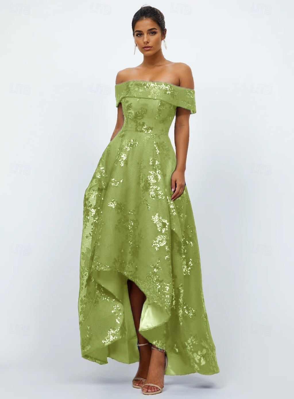 Sparkle Sequins Off the Shoulder A-Line Ankle-Length Formal Evening Dress