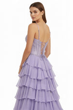 Lilac - Sweetheart Chiffon Ruffled A Line Long Formal Prom Dresses With Beading