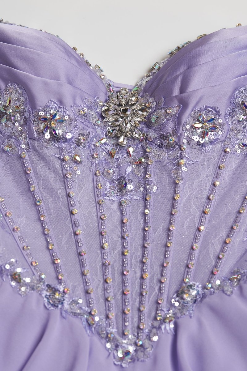 Lilac - Sweetheart Chiffon Ruffled A Line Long Formal Prom Dresses With Beading
