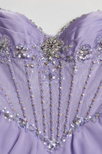 Lilac - Sweetheart Chiffon Ruffled A Line Long Formal Prom Dresses With Beading