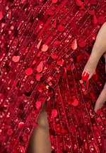 Red Sweetheart Sequined Mermaid Strapless Prom Dresses with Side Slit