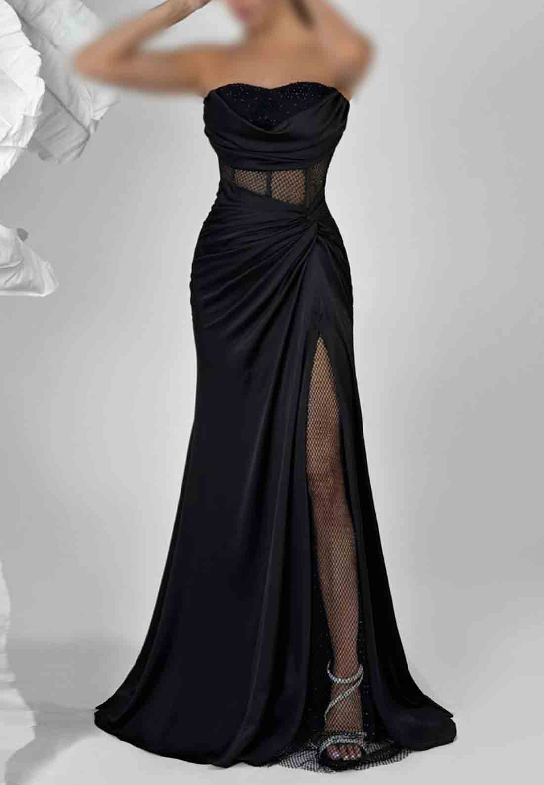 Strapless Trumpet Prom Dresses Sweetheart High Slit Evening Gowns