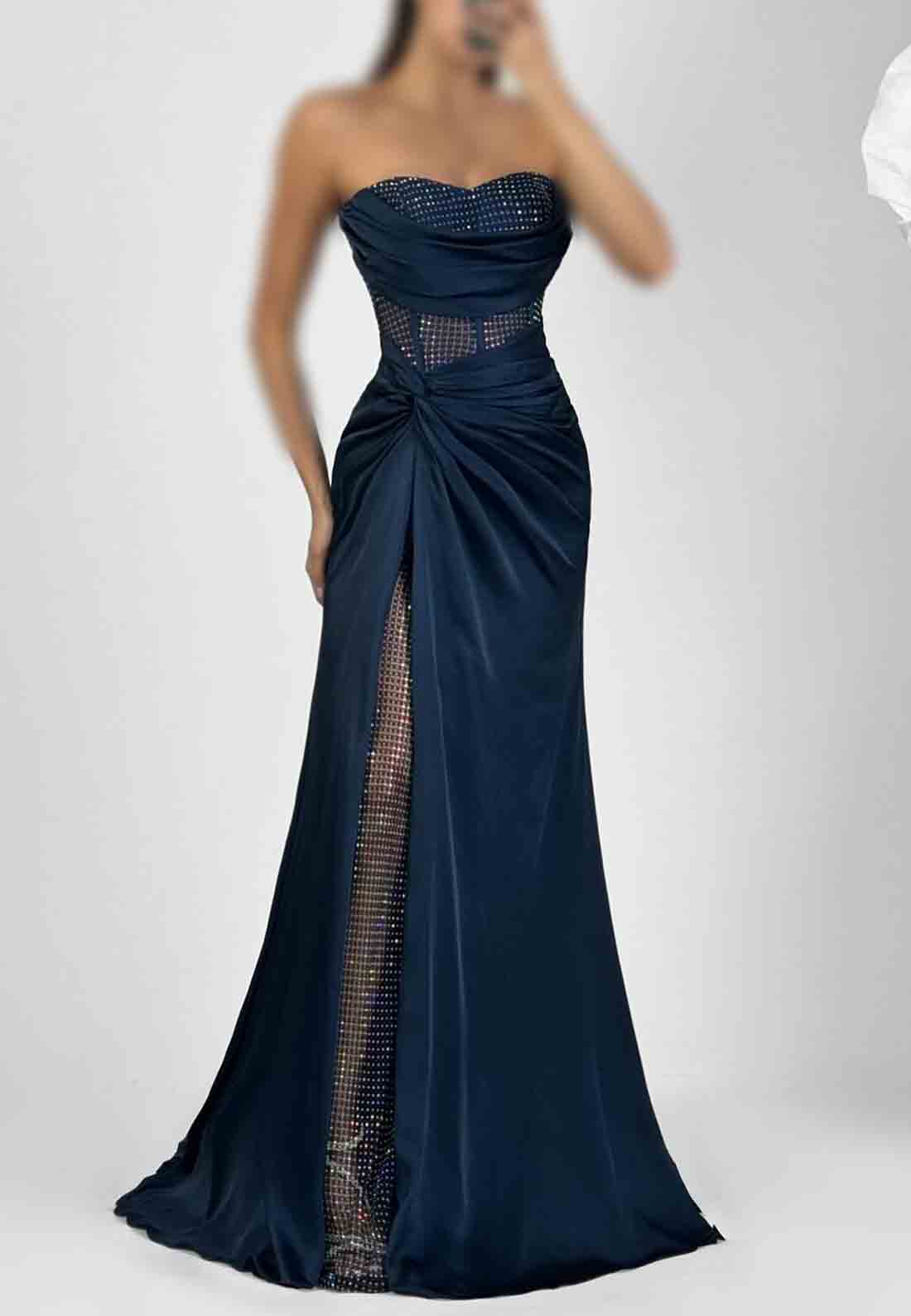 Strapless Trumpet Prom Dresses Sweetheart High Slit Evening Gowns