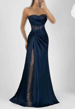 Strapless Trumpet Prom Dresses Sweetheart High Slit Evening Gowns