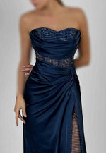 Strapless Trumpet Prom Dresses Sweetheart High Slit Evening Gowns
