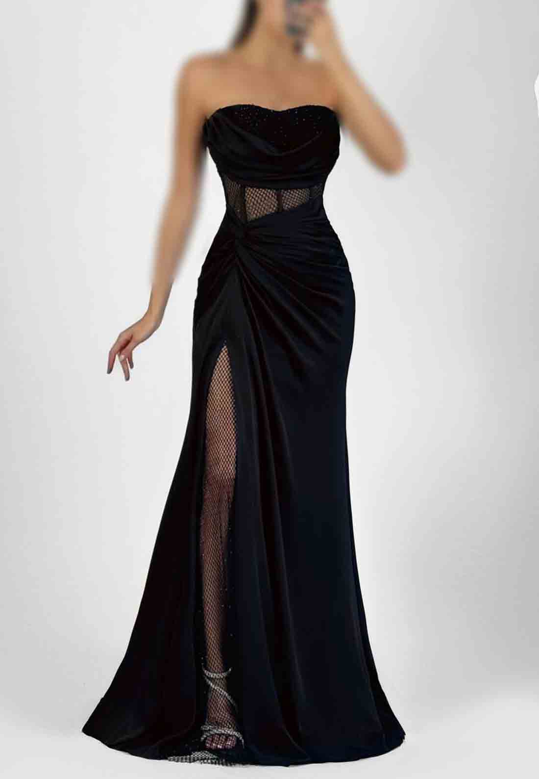 Strapless Trumpet Prom Dresses Sweetheart High Slit Evening Gowns