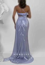 One Shoulder Lavender Trumpet Floor-Length Prom Dresses with Side Slit