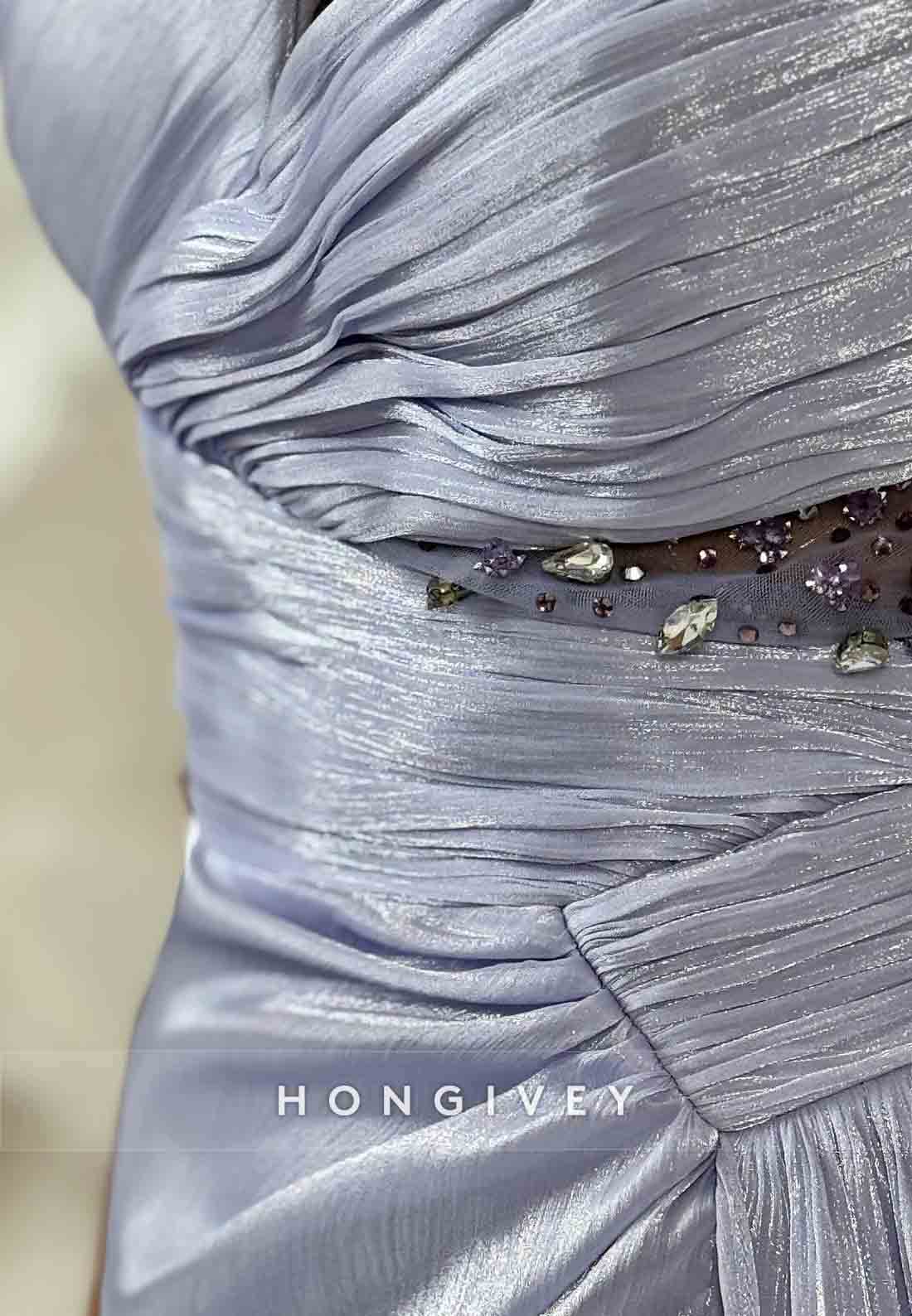 One Shoulder Lavender Trumpet Floor-Length Prom Dresses with Side Slit