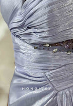 One Shoulder Lavender Trumpet Floor-Length Prom Dresses with Side Slit