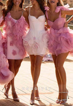 Sweetheart Spaghetti Straps Flowers Sleeveless A-Line Mini Homecoming Dresses