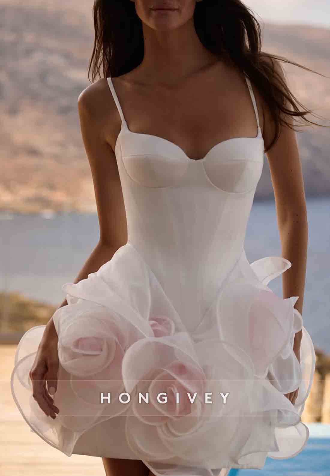 Sweetheart Spaghetti Straps Flowers Sleeveless A-Line Mini Homecoming Dresses