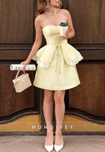 Yellow Strapless Sweetheart Detachable A-Line Short Homecoming Dresses
