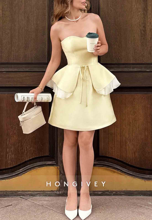 Yellow Strapless Sweetheart Detachable A-Line Short Homecoming Dresses