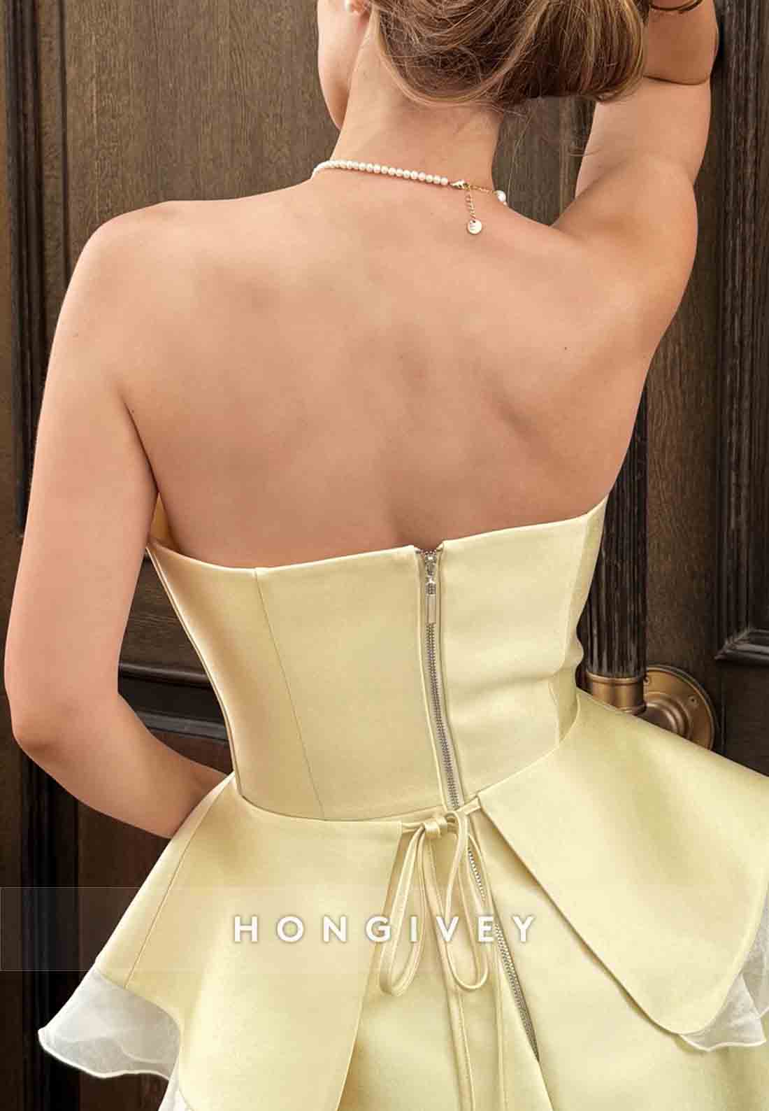 Yellow Strapless Sweetheart Detachable A-Line Short Homecoming Dresses