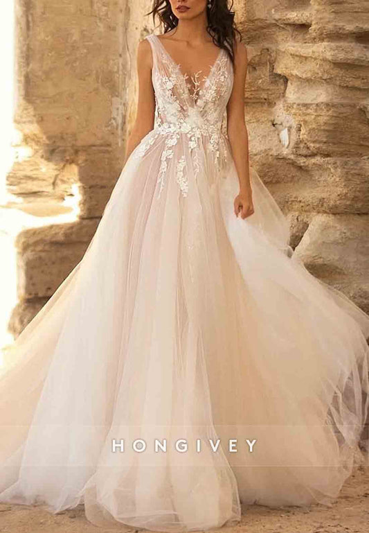 Sleeveless V Back Cap Straps Lace V Neck Empire Boho Wedding Dresses