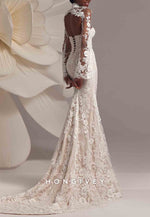 Lace Long Sleeves High Neck Floor-Length Trumpet Wedding Dresses